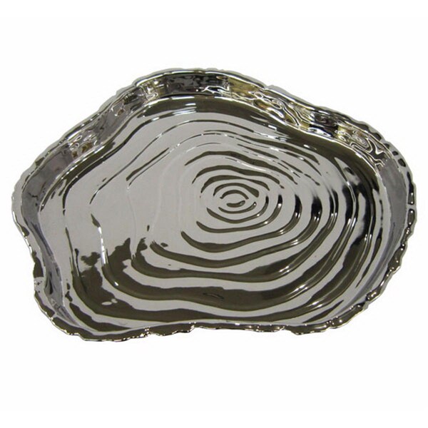 Jiallo 8.75 x 8 in. Botanic Porcelain Tree Bark Tray, Silver 69110 - main
